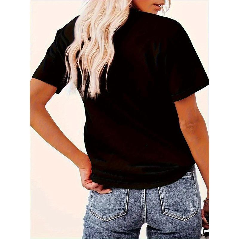 European Size Glitter Heart Print Polyester T-Shirt - Soft Breathable Fabric Casual Round Neck Top Suitable for Indoor/Outdoor Wear