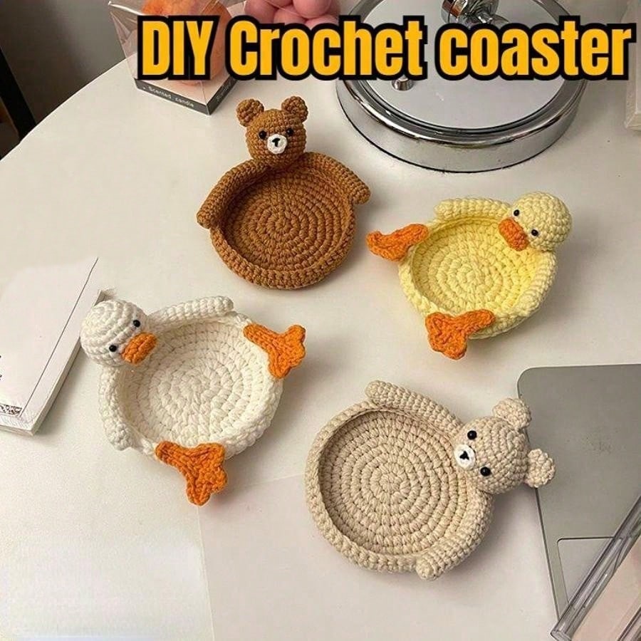 1pc,Crochet Animal Cup Coaster,Handmade Woven Drink Mat, DIY Desk Decor, Housewarming Cup Gift ,Graduation Gift