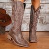 Fashion Autumn New Chunky Single Boots for Women with Pointed Sleeves Embroidered Non-slip Comfortable Mid-calf Boots