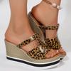 Fashion Womens Sandals Leopard Print Chunky Wedges Slippers Women 2025 Summer Platform Sandles Woman Plus Size High Heel Sandalias Mujer