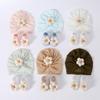 Set Turbant Floral pentru Bebeluși Șosete Pânză Gol Respirabilă Pălărie Eșarfă de Cap Fetiță Prințesă Bumbac Moale Șosete Tip Bărcuță Nou-Născut Căciulă Copii 0-1 An