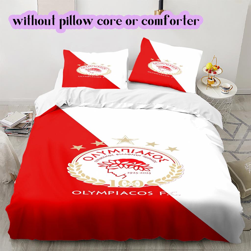Olympiacos F.C Pattern Bedding Quilt Set Quilt Cover Pillowcase Home Decoration Birthday Gift (1 * Duvet Cover + 2 * Pillowcase, Without Core)