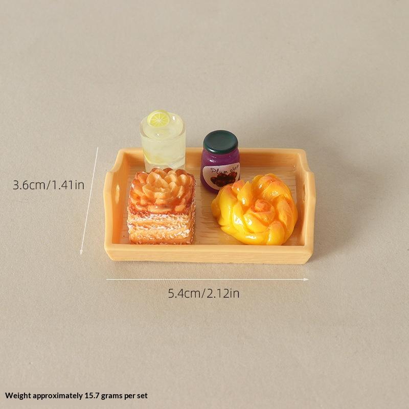 5Pcs Miniature Dollhouse Sumilation Mini Bread Dim Sum Drink With Plate Afternoon Tea Decoration For Kid Pretend Play Toys
