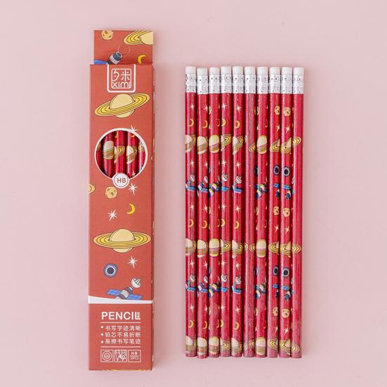 10 Crayons HB Thème Espace avec Gomme Design Planète Dessin Animé Crayons pour Enfants Écriture Fluide Prise en Main Confortable Crayon pour l'École les Devoirs