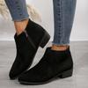 Damen Wildleder Reißverschluss Mittlerer Blockabsatz Stiefeletten, Spitze Kurz Martin Stil Schuhe