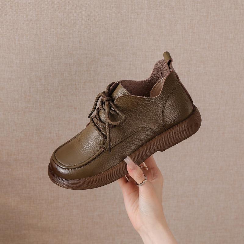 Spring Autumn Genuine Leather Shoes Women Ankle Boots Retro Soft Cow Leather Brand Ladies Boots Plus Size 41