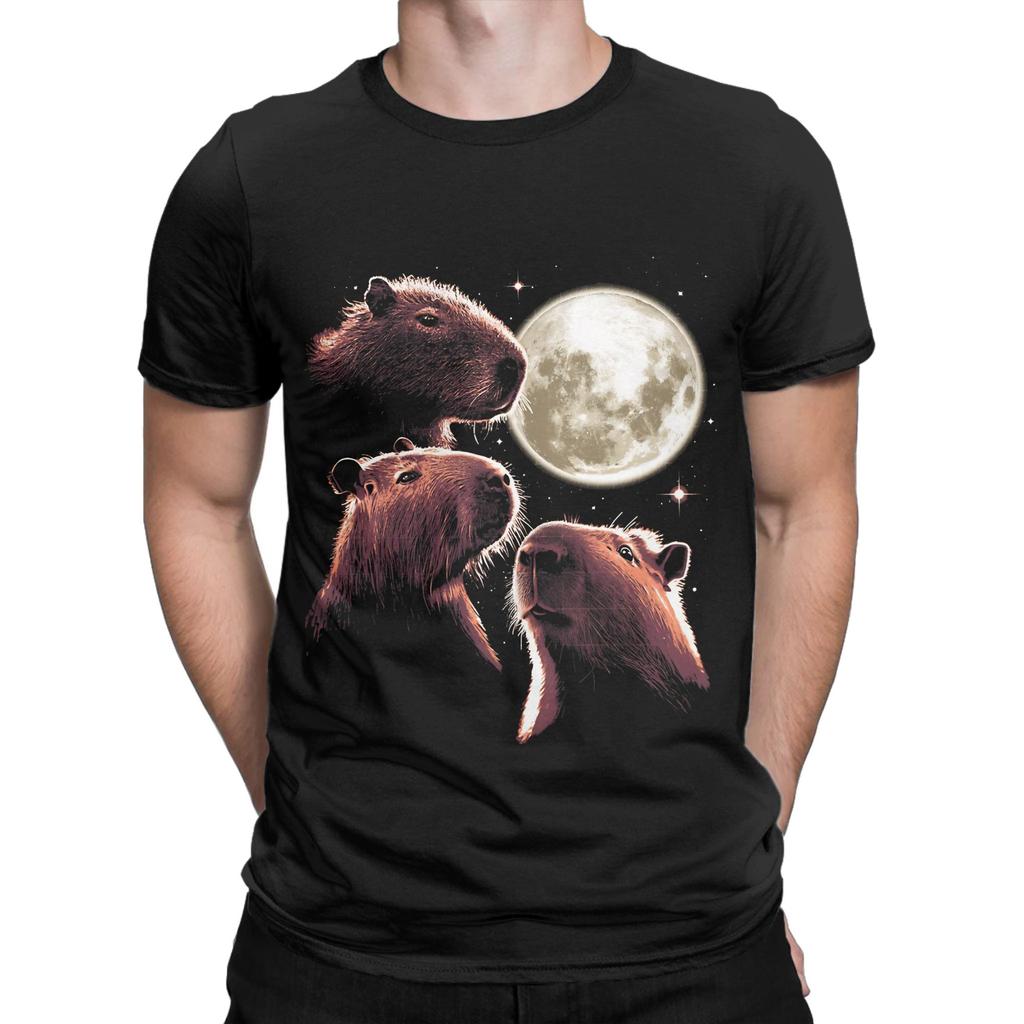 Three Capybara Moon Funny Capybara Meme Mystical Capybara Funny 100% Cotton T-Shirt capybara To
