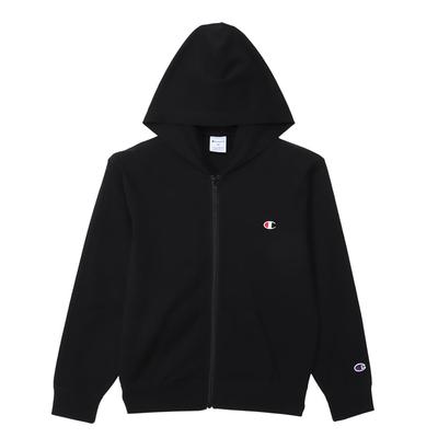 Champion Long COTTON One Point Logo Zip Hooded Size 150 Kids' Hoodie, Sleeve, 100% Cotton, USA, Embroidered, Shirt, Basic, CK-Z101, Black,