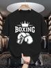 Unisex Crew Neck Short Sleeve Tee Boxing Crown Gloves Graphic Print Soft Cotton Loose Summer Casual Male Daily Streetwear Basic Top