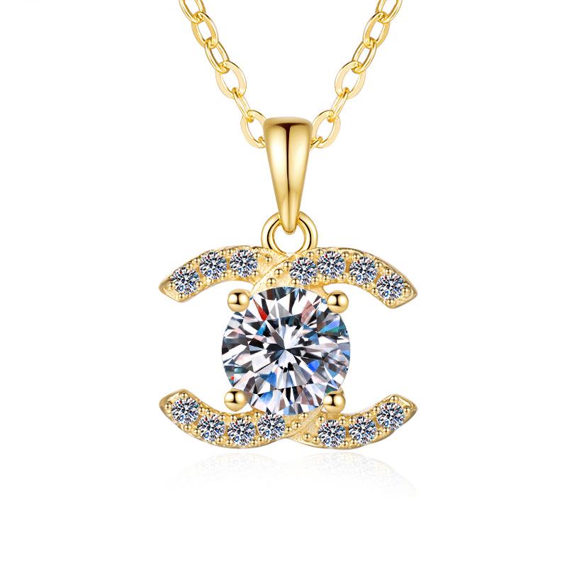 Collier Pendentif Lettre Classique Moissanite 1 Carat Couleur D Chaîne Clavicule