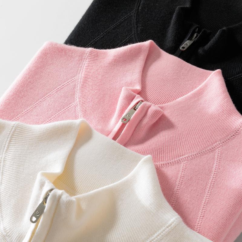Women's Autumn/Winter Slim-Fit Wool Cardigan - Half-High Collar, Zippered Knit Sweater Coat