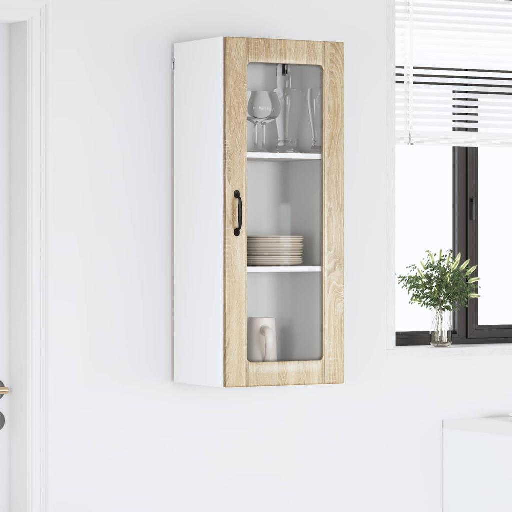 Wall Mounted Glass Cabinet LUCCA Sonoma Oak 40 X 31 X 100 Cm