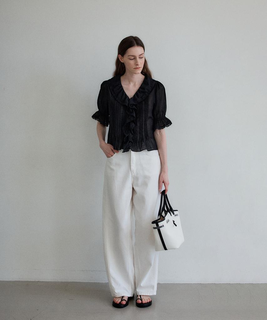 THEELO Lovely Lace Pintuck Blouse (Black)