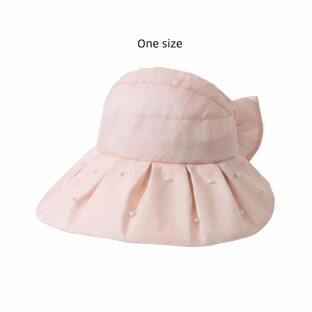 Korean Fashion Sun Protection Women Pearl Bucket Hat Anti-UV Windproof Big Brim Sun Hat All-match Beach Cap Women Men