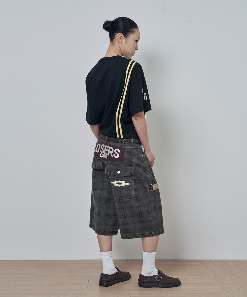Lujeoseukeulleob Check Pattern Washed Bermuda Cotton Pants Khaki