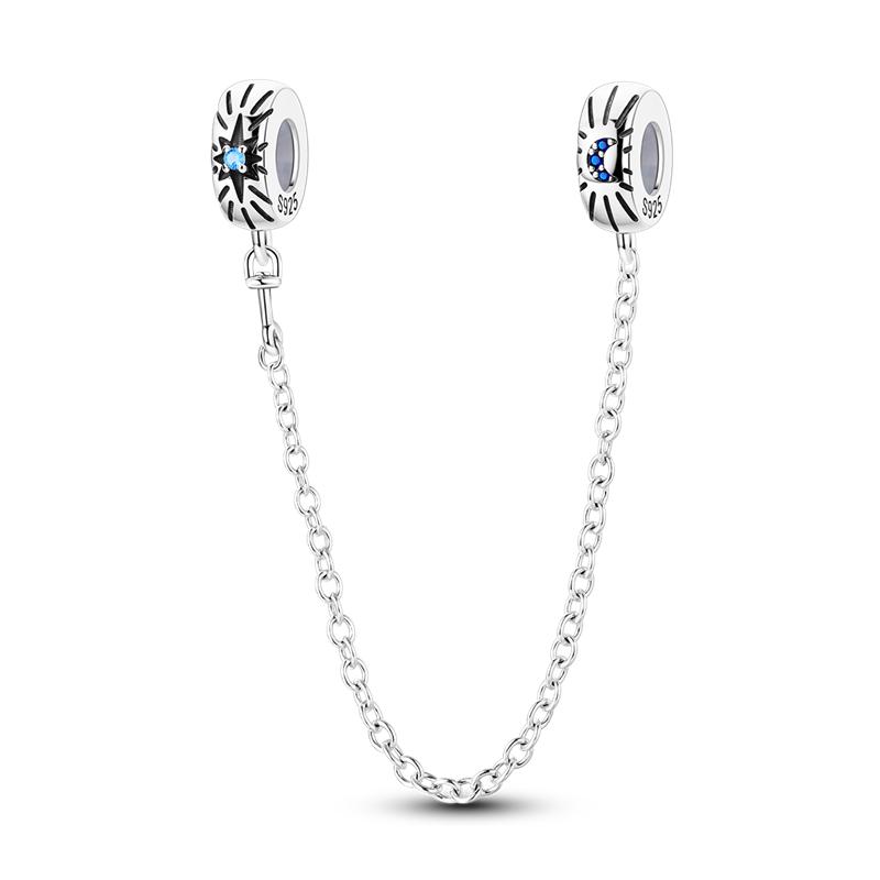 Copper Classic Safety Chain Heart Inlaid Colorful Zirconium Sun Moon Charms Bead Fit Original Bracelet Diy Jewelry