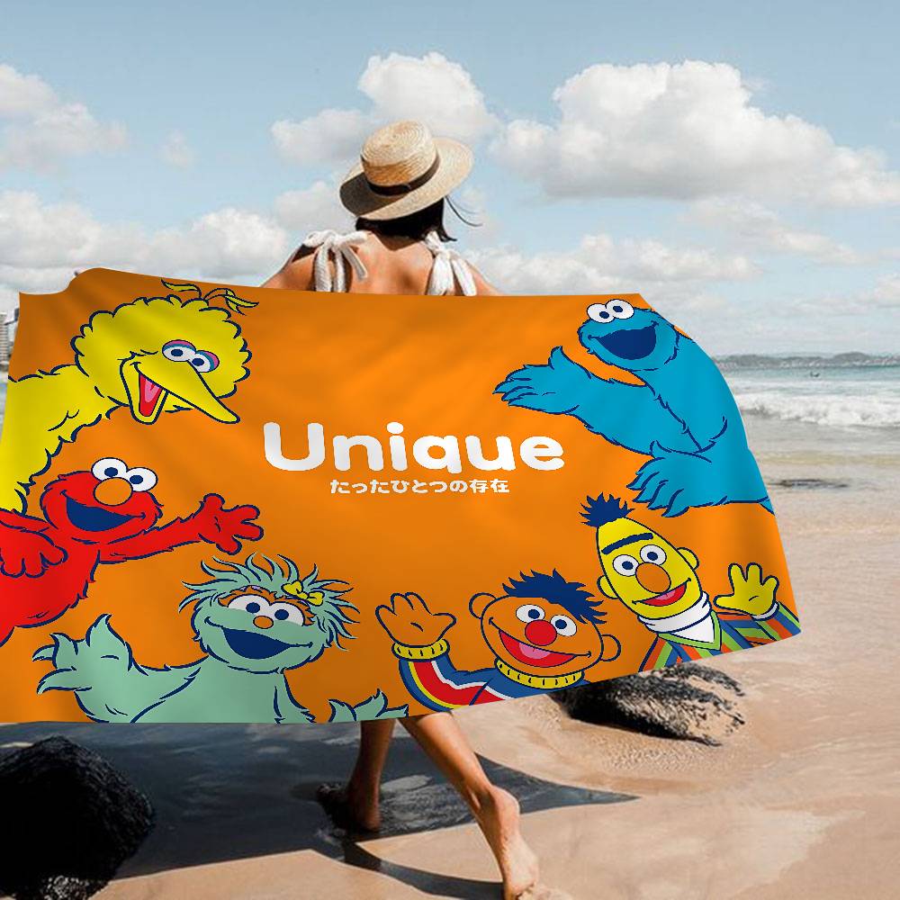 Cartoon S-Sesame-S-Street Bath Towel Microfiber Soft Water Absorbing Breathable For Girl Kids Decorative Cartoon Beach Towel