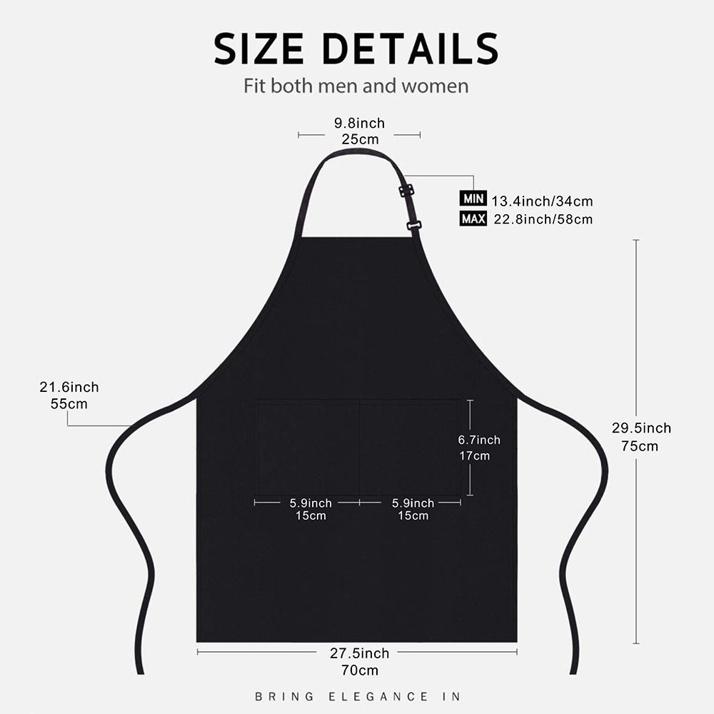Polyester Cotton Waterproof Apron with Large Pocket Anti Dirty Chef Work Apron Black Adjustable Coffee House Uniform Woman Men
