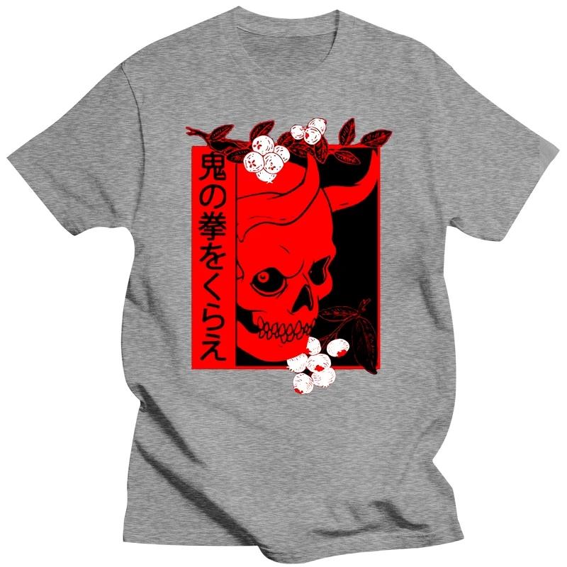 Japanese Demon Art Face Skull Devil Oni Harajuku Aesthetic Black T-Shirt S-3Xl Tops New Unisex Funny Tee Shirt