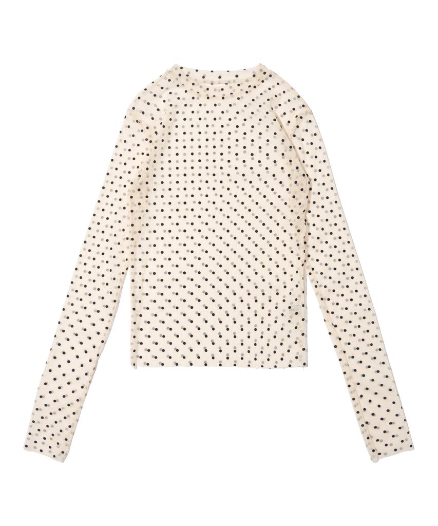 CARGOBROS FOR WOMAN Dot See-Through Long Sleeve Layered Short Sleeve Tee Set (Ivory/Charcoal)