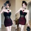 Mesh Flower Fishbone Suspender Dress Female Royal Sister Style Sexy Hip Skirt Hanging Neck Tube Top Skirt