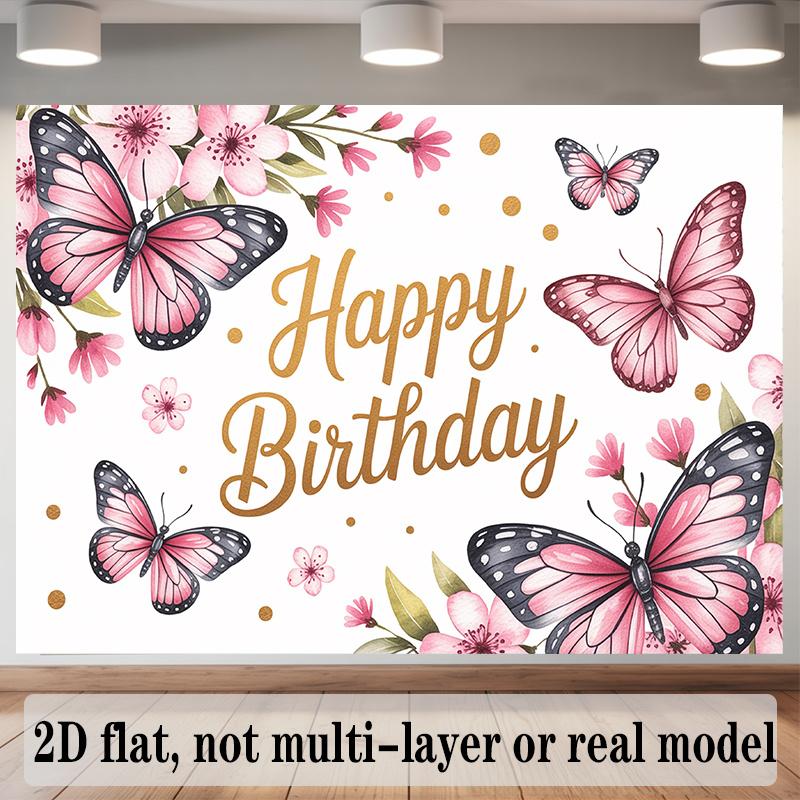 Party Backdrop Floral Butterfly Pink Flat Banners Celebrations Wedding Enthusiasts Photo Booth Background Front Door Decor