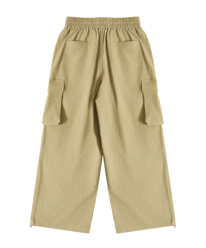 NODU Cargo Tuck Drawstring Wide-Leg Pants [Beige]