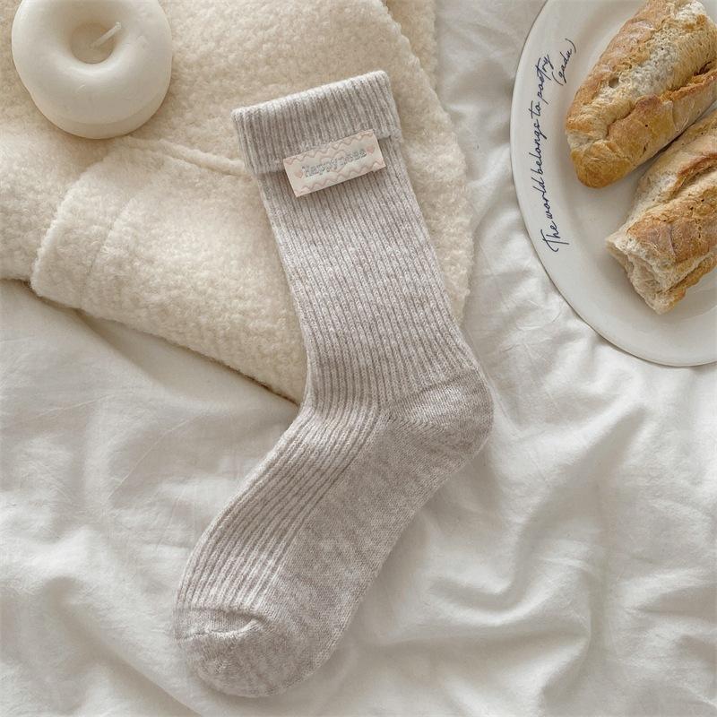 Wool Mid-calf Socks for Autumn and Winter, Gentle, Light and Warm. Fringed Fabric Label, Sweet and Versatile. Fleece and Thickened Socks for Women