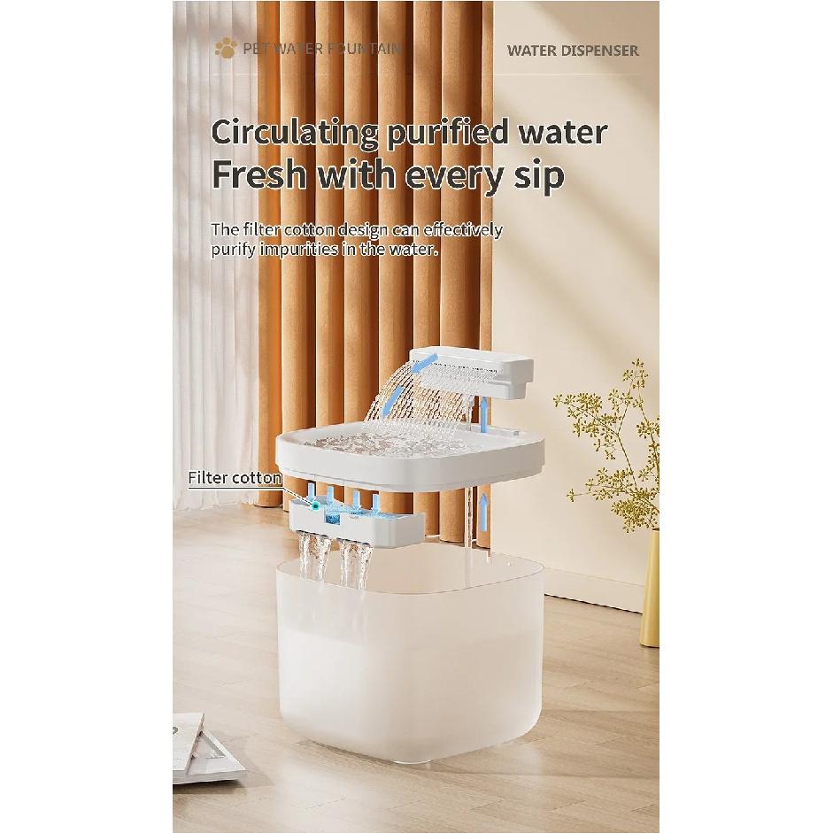 3L USB Cat Water Fountain with Pump Filter Anti Dry Burning Auto Recirculating Pet Water Dispenser