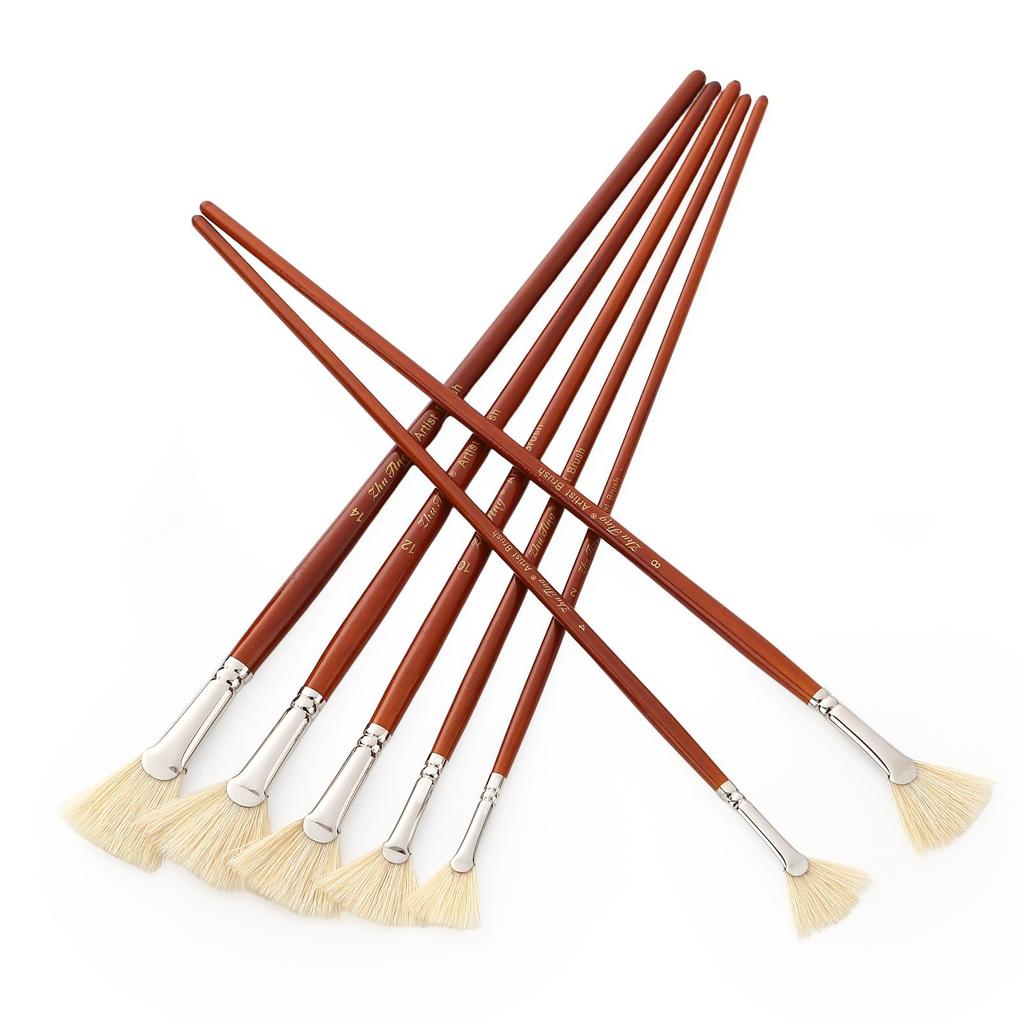 Bristle Natural Hair and Long Wood Handle Artist Fan Brushes for Acrylic / Watercolor Painting