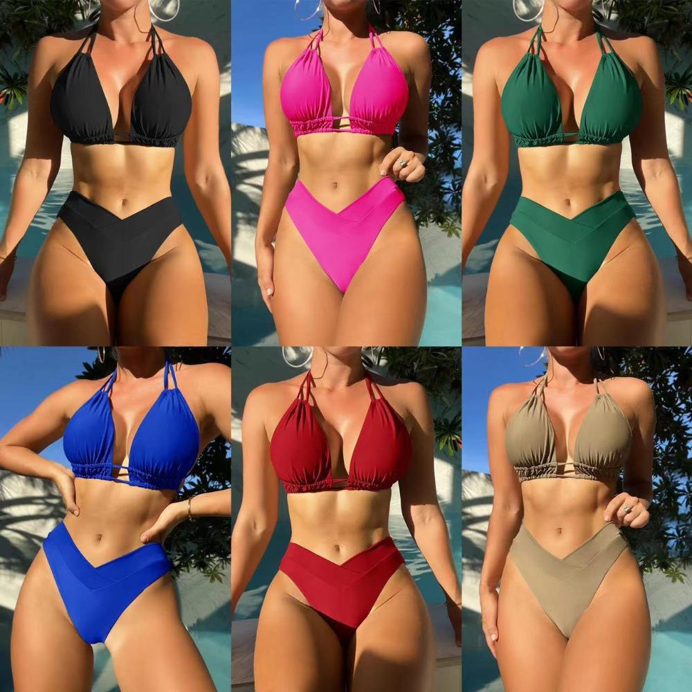 Sexy Bikini Nylon Solid Color European and American Fashion Women's Split Swimsuit