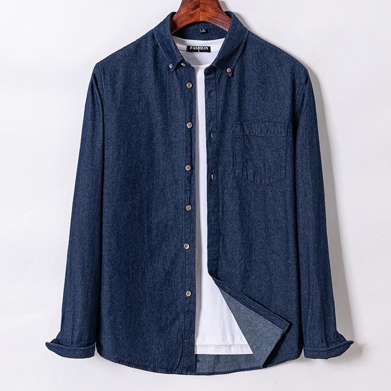 Men's Spring and Autumn Plus Size Loose Denim Loose Shirt Simple Skin Friendly Cardigan Casual Jacket