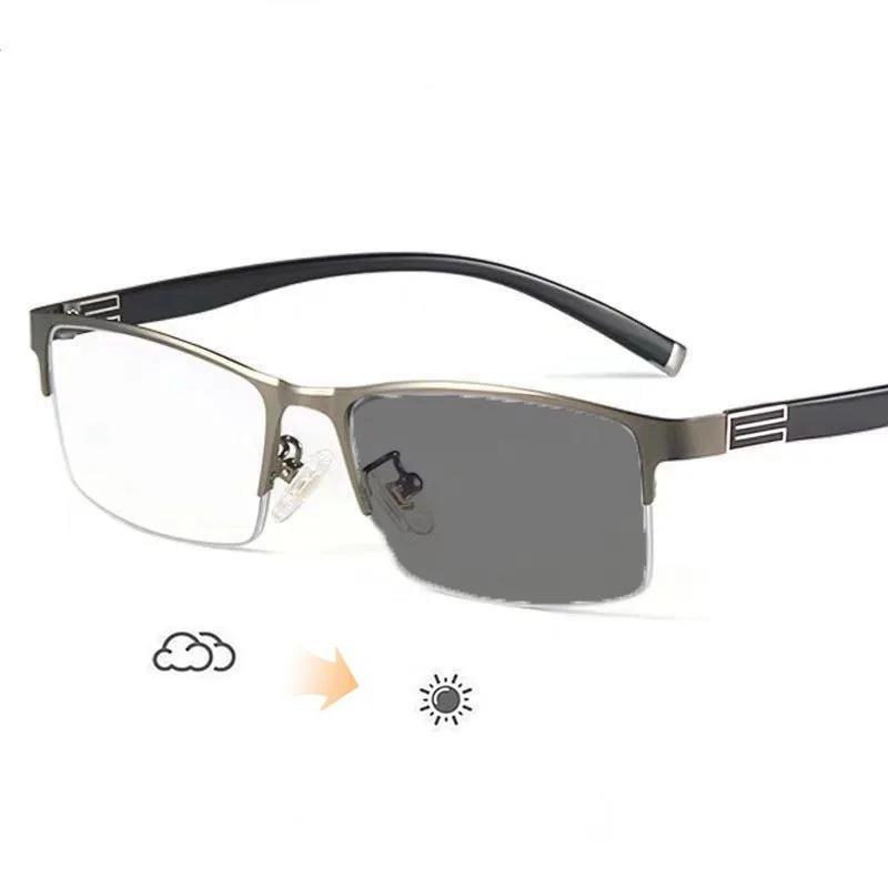 Business Half Frame Myopia Glasses Photochromic Eyewear Diopter 0 To -6.0 Trend Women Men Near Sight Eyeglasses