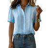 Women Tops Lapel Short Sleeve Buttons Placket Shirt Tops Pure Color Loose Fit Casual Style Shirt Home Dates Versatile