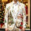 Giacca da Uomo Business Casual con Stampa Natalizia a Manica Lunga con Bavero Senza Cravatta