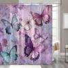 1 Stück fleckenbeständiger Polyester-Duschvorhang mit Haken - Lebendiger violetter Schmetterlings-Blumen-Digitaldruck, Dusch-Privatsphäre