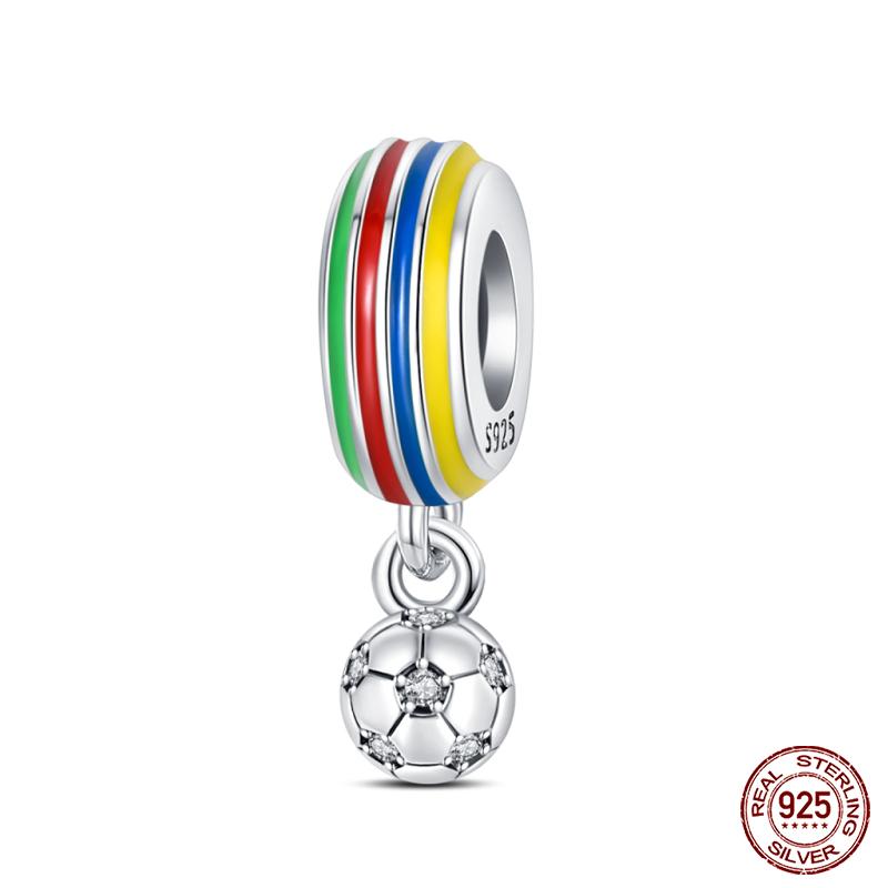 100% 925 Silver I Love Soccer Series Lucky Football Trophy Charms Beads Fit Qikaola Bracelets Fine DIY Jewelry