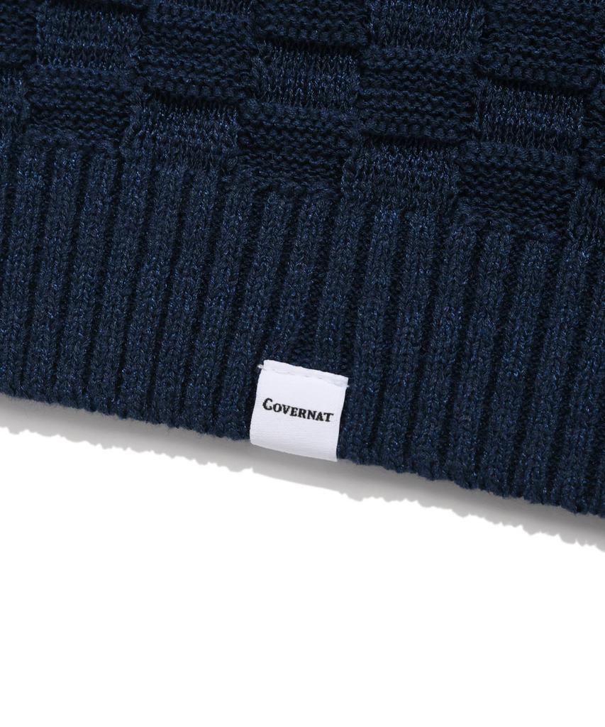 COVERNAT Block Texture Collar Half Knit Navy