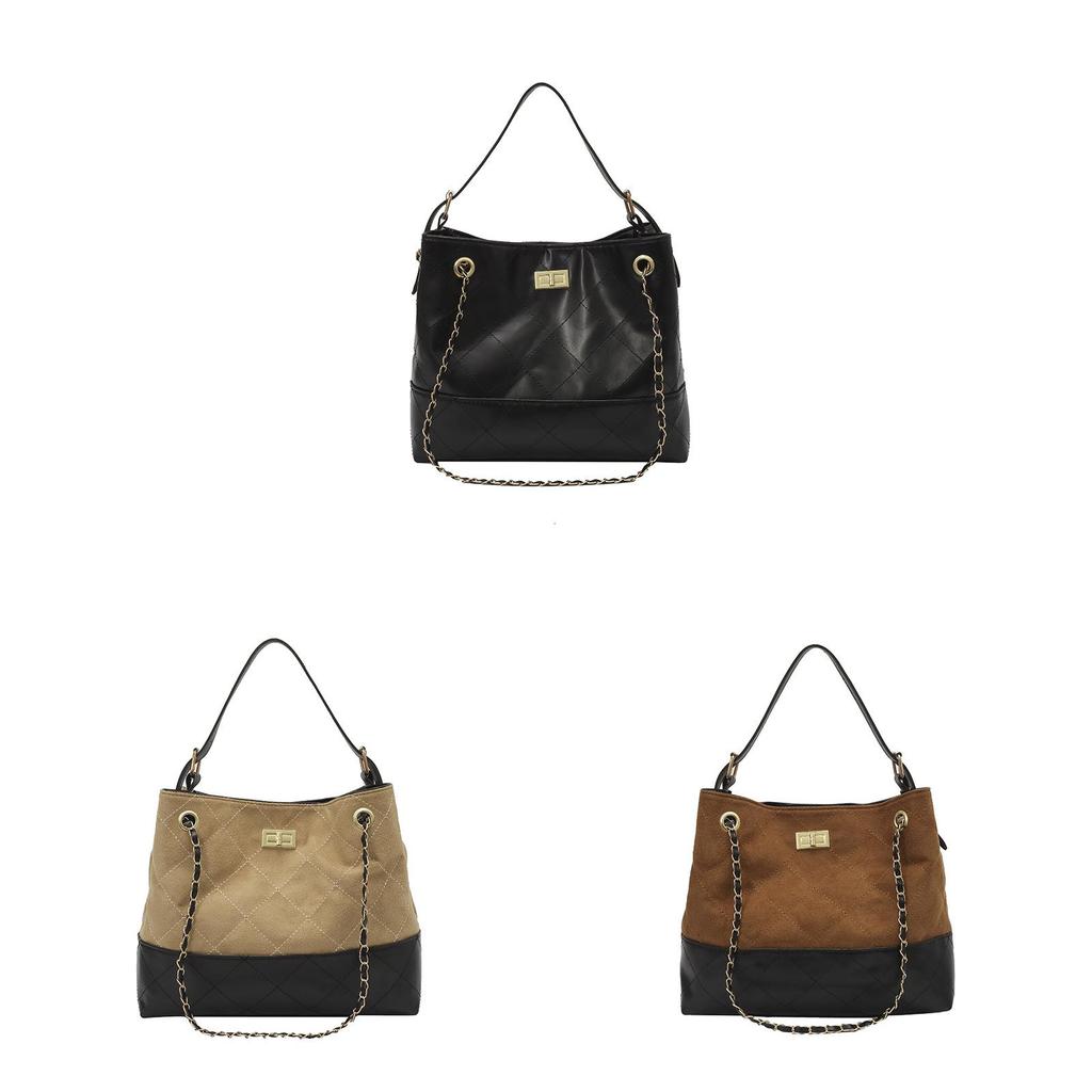 Pu Quilted Chain Tote Bag For Women With Lock Closure And Inner Pouch