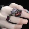 Goth Punk Crystal Cross Geometric Open Ring Retro Y2k Halloween Red Finger Rings Accessories For Women Kpop Jewelry Gift
