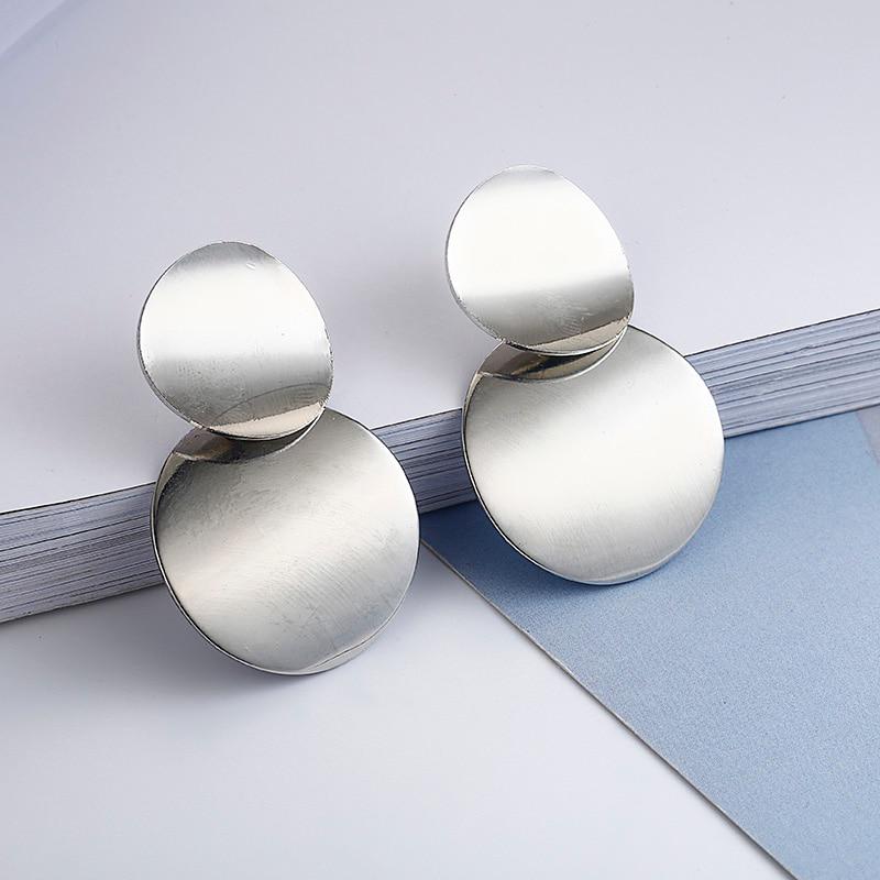 Metal Drop Earrings Trendy Gold Color Round Statement Earrings for Women