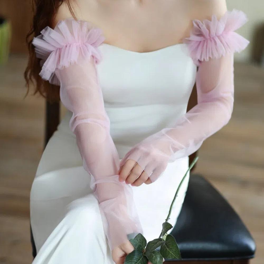 Elegant Long Sleeves Bridal Sleeves Pleated Transparent Wedding Long Sleeves Multiple Colors Removable Arm Covers Dresses