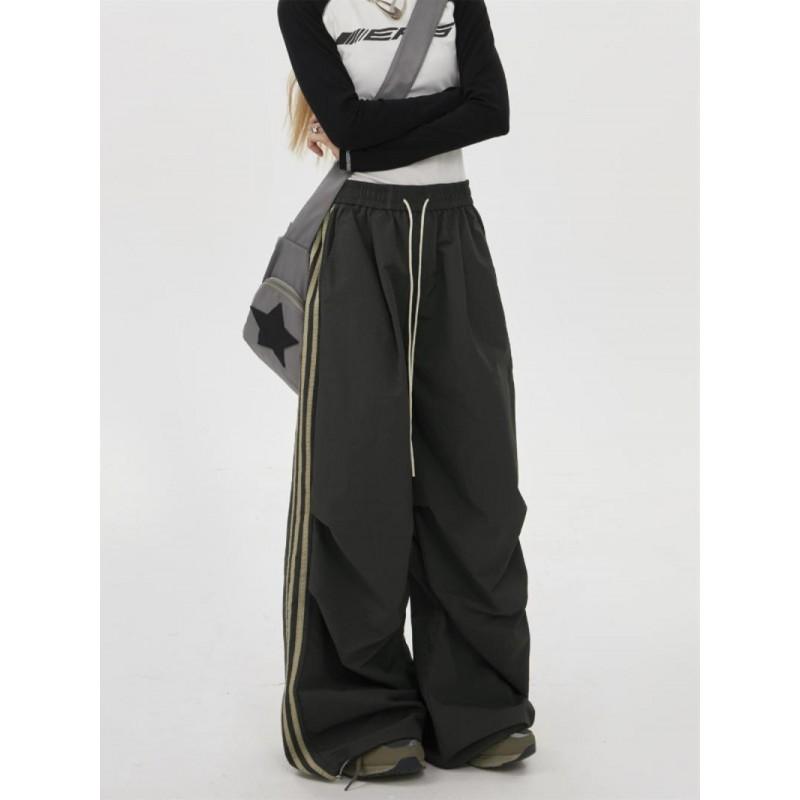 Womens High-Waisted Straight Leg Cargo Pants Lightweight Nylon Streetwear Wide Trousers Early Fall