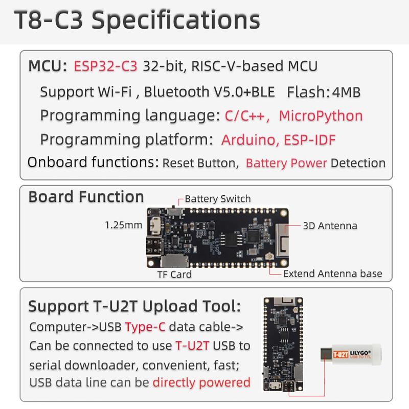 T8 C3 ESP32 32Bit Development Board Bluetooth-compatible V5.0+BLE Wireless Module T8-C3 V1.0 Optimized Development Board