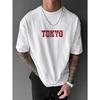 Men's Summer 100% Fashionable Casual Loose Large Size Japanese Tokyo Pattern Printed Round Neck Short Sleeve T-shirt Top