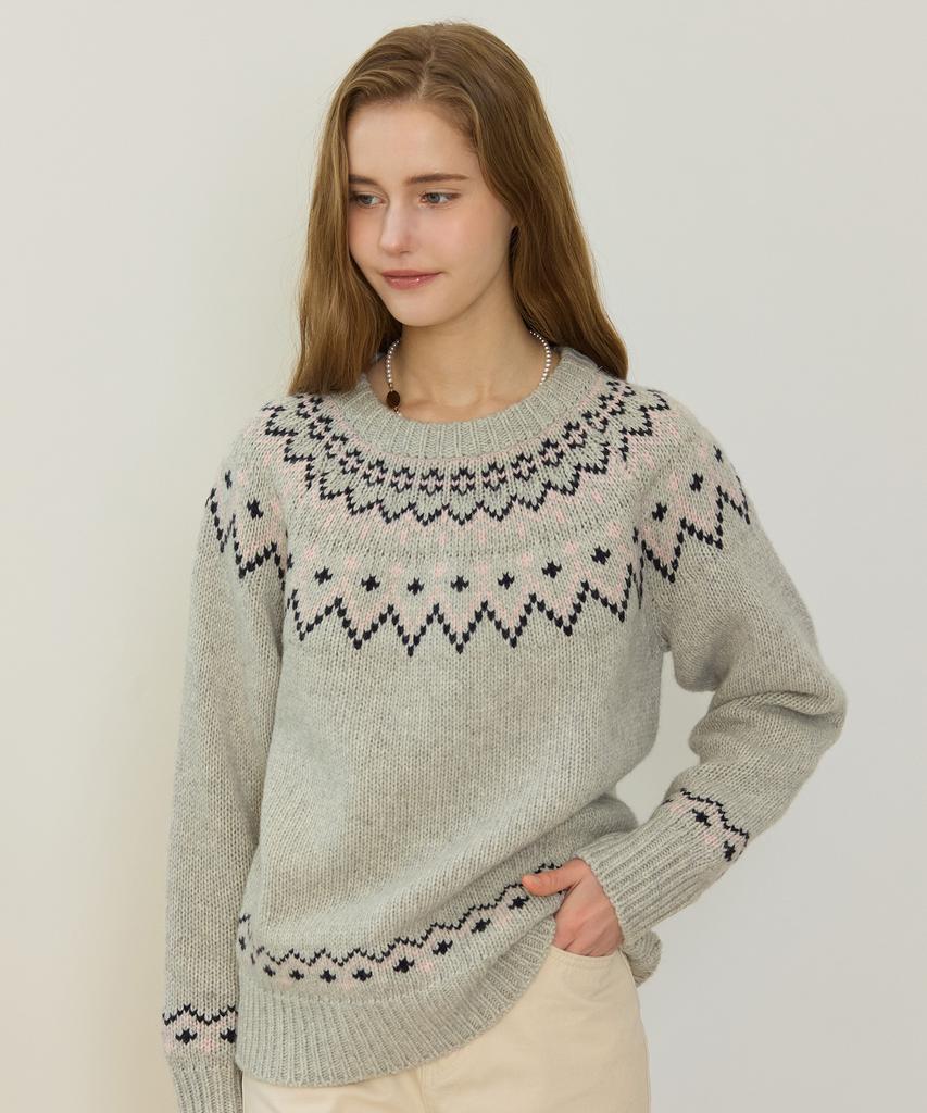 NONLOCAL Nordic Jacquard Merino Wool Knit - Melange Gray