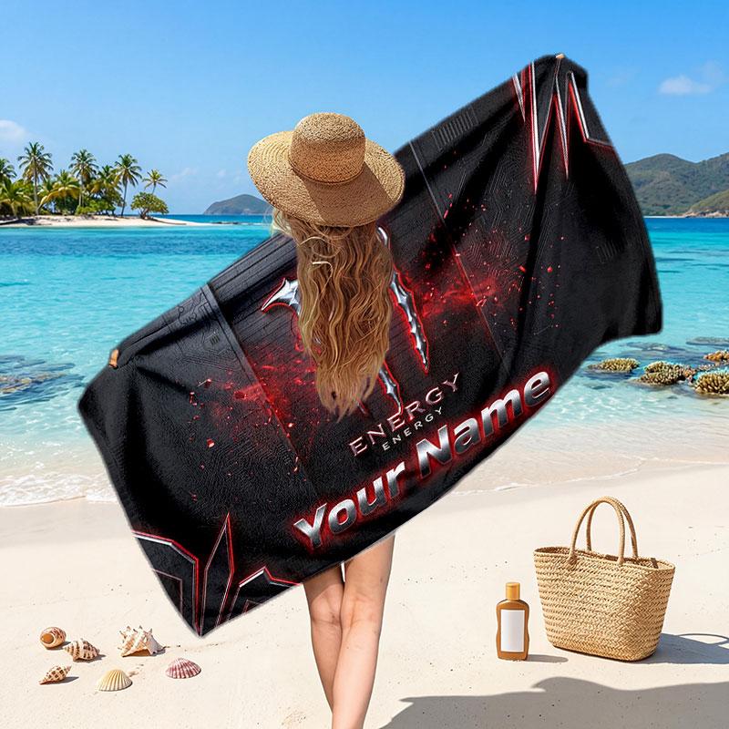 Monster Energy Individueller Namens-Text Strandtuch, Weiches Saugfähiges Handtuch Strand Pool Reise Persönliches Geschenk
