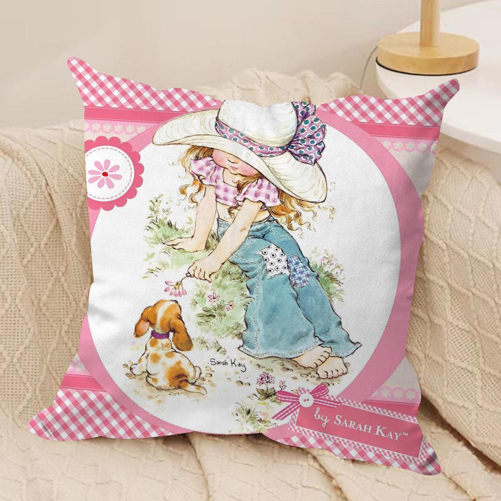 Sweet Anime S-sarah Kay Cushion Cover Silky Short Plush Double-Sided Printed Pillow Case for Sofa All Seasons Home Decor Gift