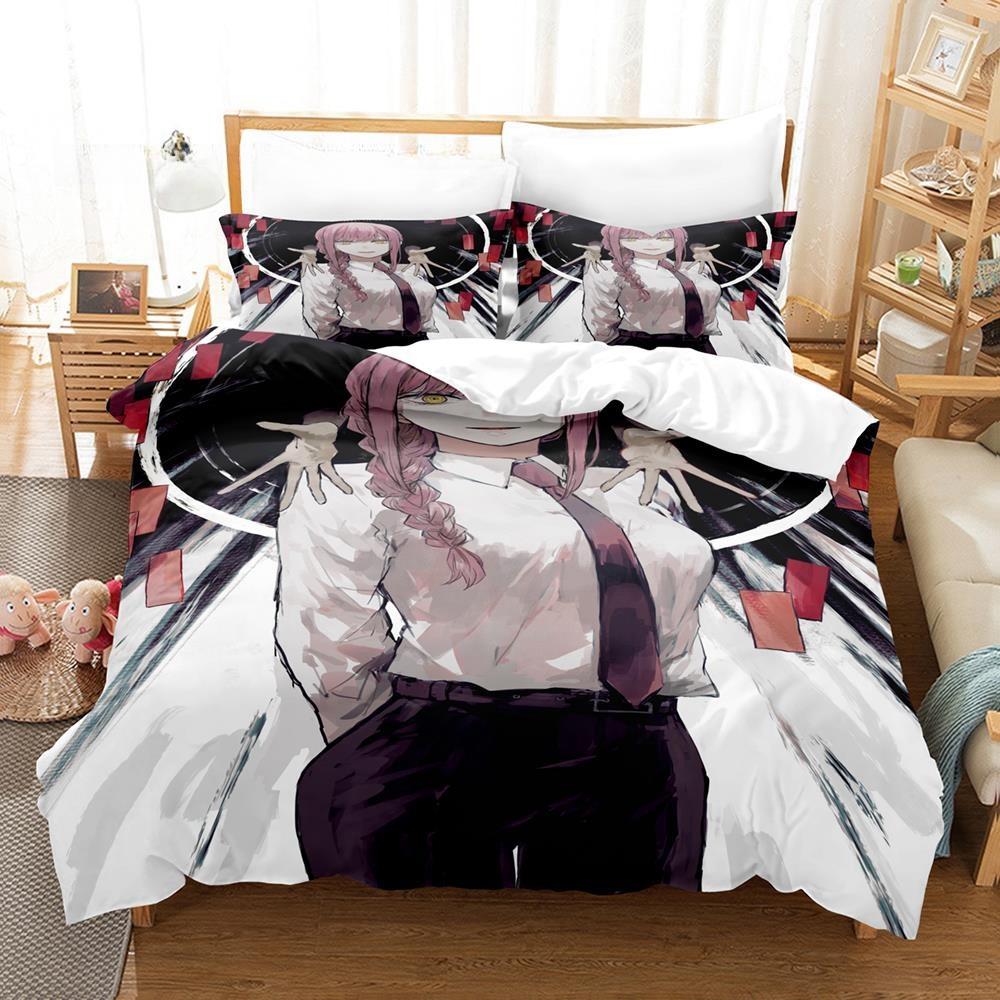 3D Print Anime Chainsaw Man Makima Bedding Set,Duvet Cover Bed Set Quilt Cover Pillowcase,King Queen Twin Size Boys Girls Adults