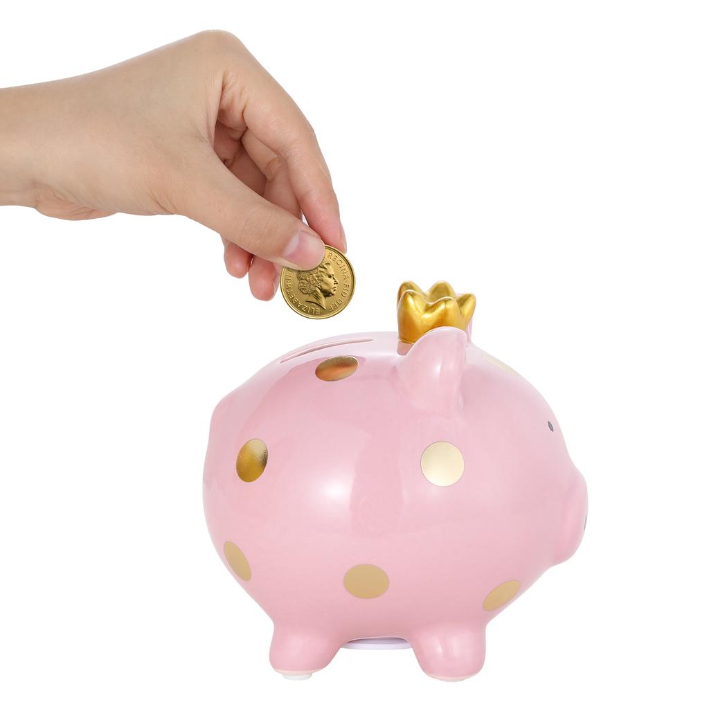 Tooarts Crown Piggy Bank Ceramic Piggy Bank Cartoon Spotted Pig Home Furnishings Crafts Family